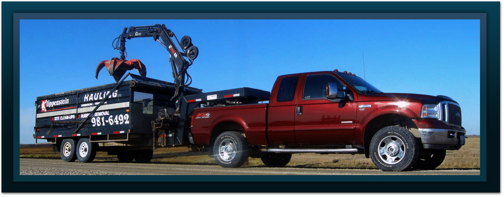 Klippenstein Hauling Truck and Trailer with Crane
